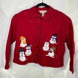 Christmas Snowmen Snowman Knit Red Jacket Petite Medium Snow Bechamel  Used
